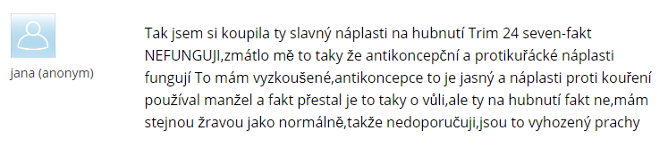 nespokojené hodnocení náplastí na hubnutí